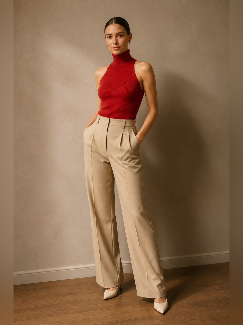 Kenneth Cole New York Brick color Sleeveless Ribbed Turtleneck